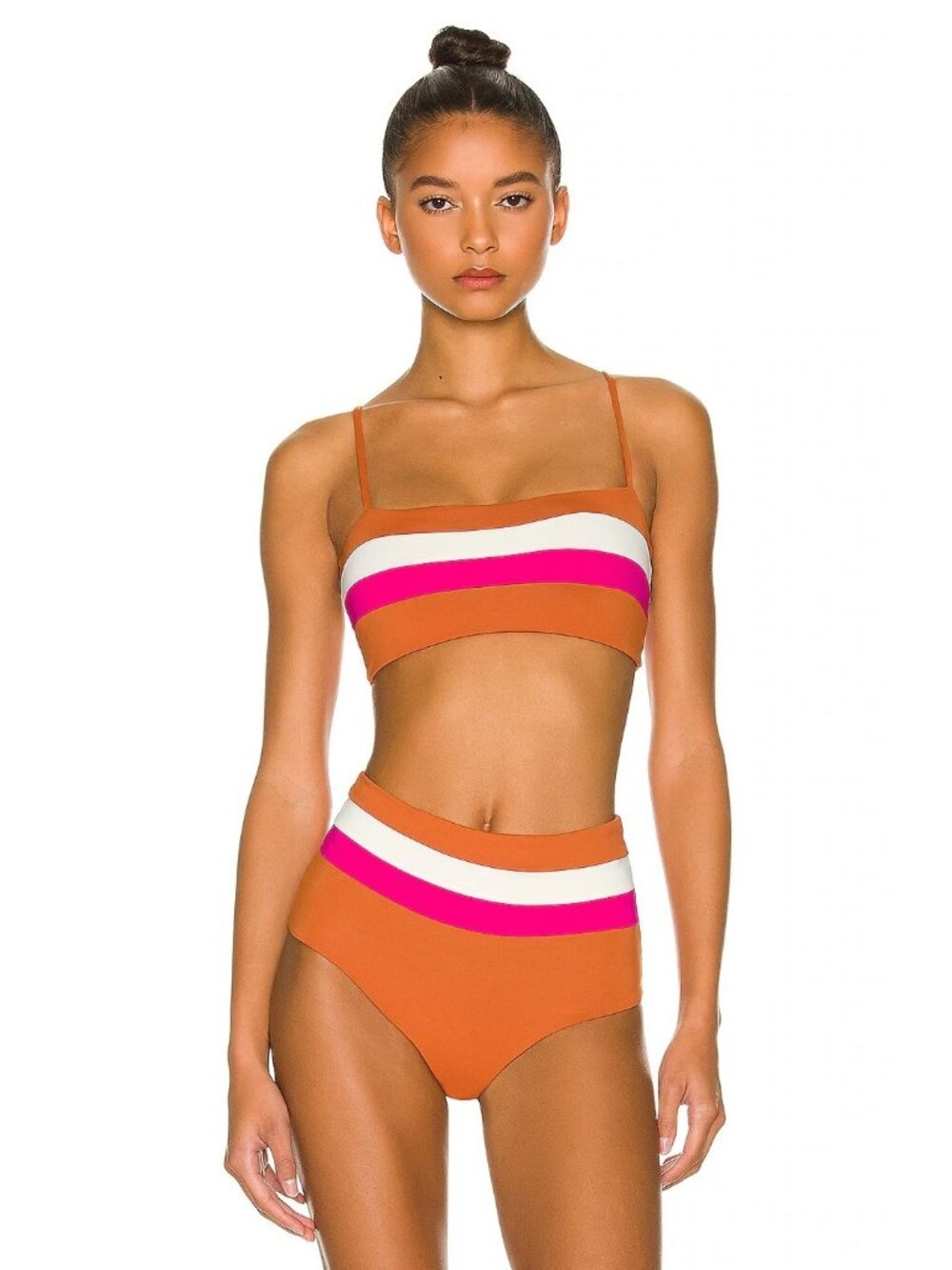 L*Space Rebel Stripe Bikini Top in Amber/Bougainvellia/Cream Small New Womens